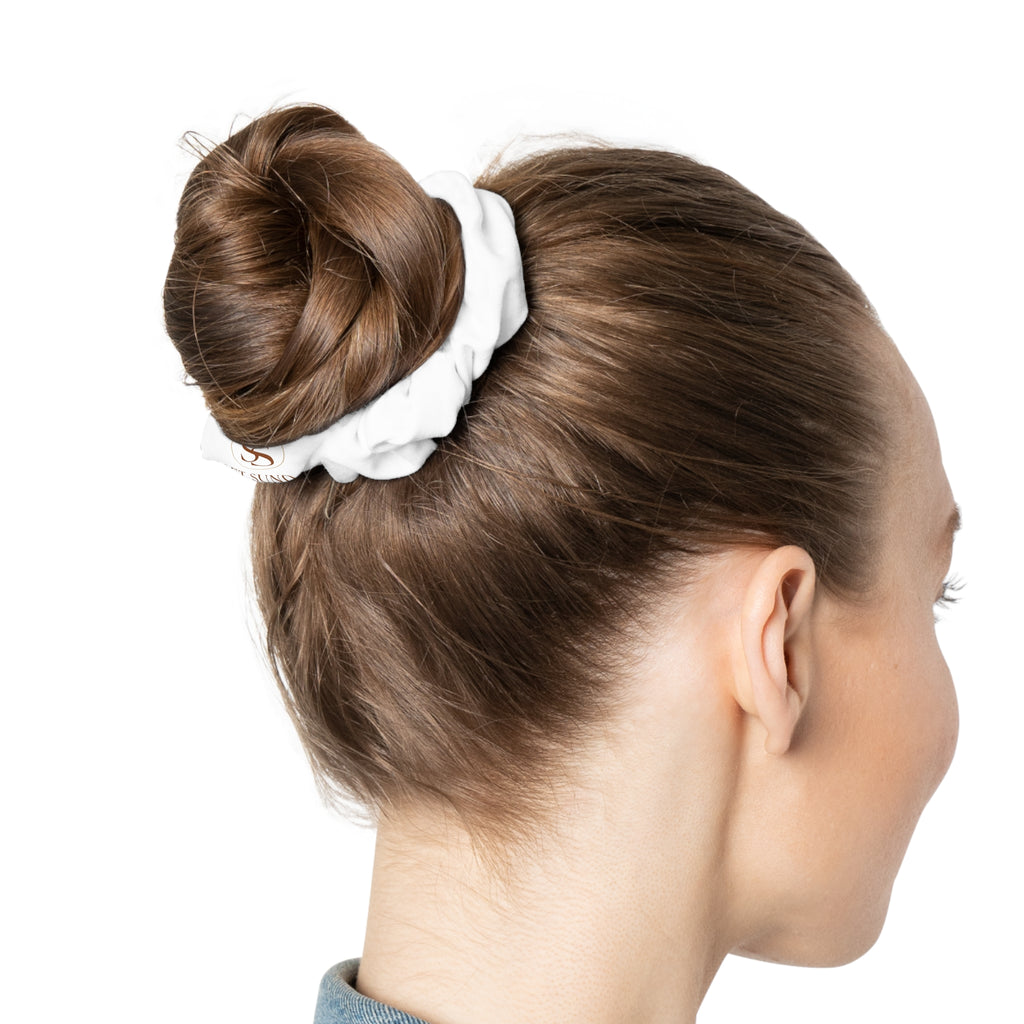 Monogrammed White Cotton Scrunchie — Classic Initial S Hair Accessory
