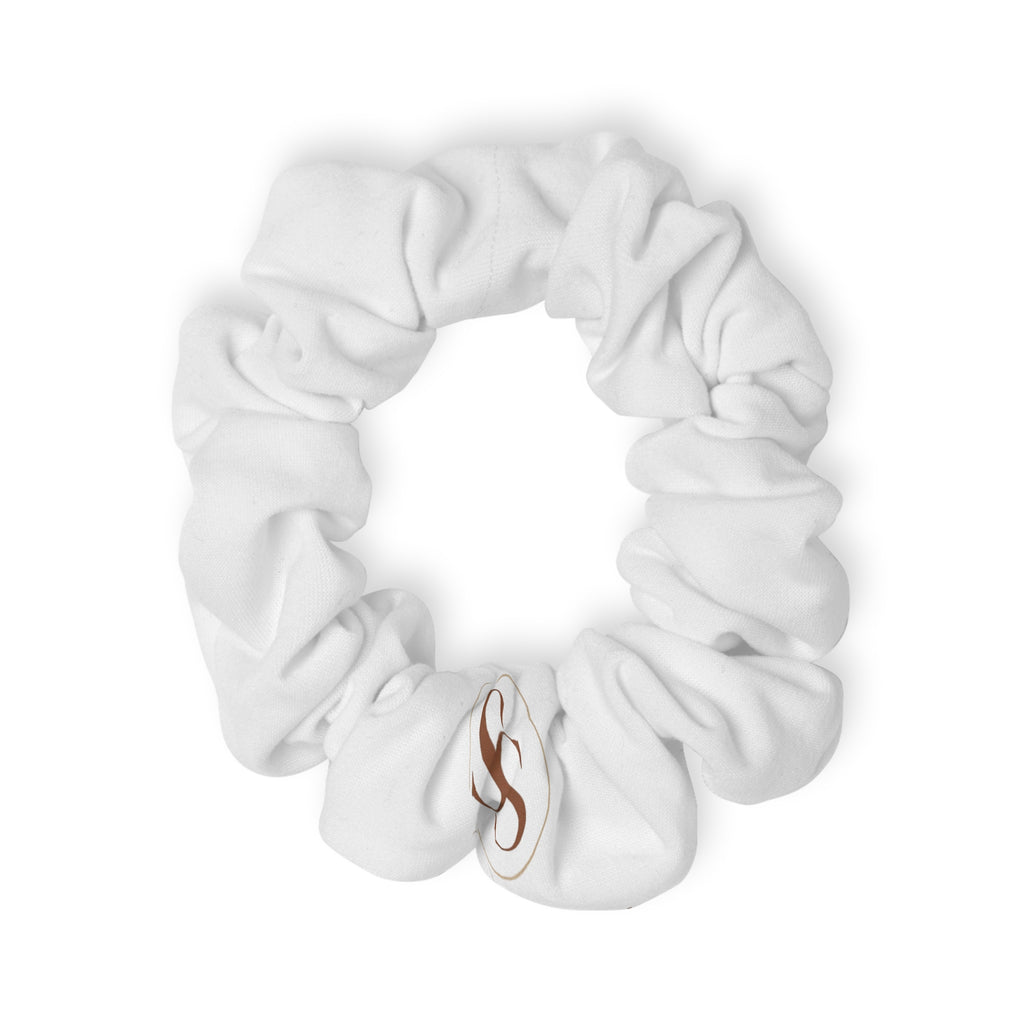 Monogrammed White Cotton Scrunchie — Classic Initial S Hair Accessory
