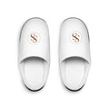 Monogrammed Cozy Indoor Slippers — Women's White Plush SS Logo