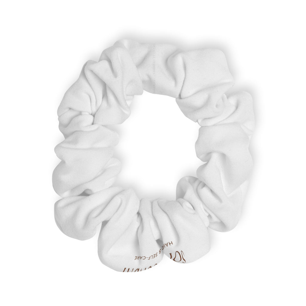 Monogrammed White Cotton Scrunchie — Classic Initial S Hair Accessory